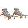 Chaises Longues 2 Pcs Avec Coussins Bois D'acacia Solide 2
