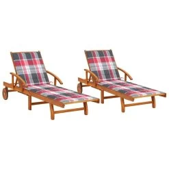 Chaises Longues 2 Pcs Avec Coussins Bois D'acacia Solide 10
