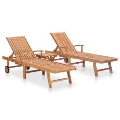 Chaises Longues 2 Pcs Avec Table Bois De Teck Solide