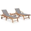 Chaises Longues 2 Pcs Avec Table Et Coussin Bois De Teck Solide 7