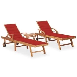 Chaises Longues 2 Pcs Avec Table Et Coussin Bois De Teck Solide 8