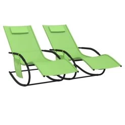 Chaises Longues à Bascule 2 Pcs Vert Acier Et Textilène 4
