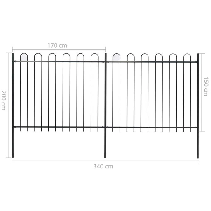 Clôture De Jardin Avec Dessus En Cerceau Acier 3,4 X 1,5 M Noir – Image 5