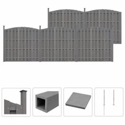 Ensemble De Clôture WPC 5 Courbé 932 X (165-185) Cm Gris