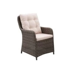 Fauteuil De Jardin En Acier Et Résine Tressée - Assise Et Dossier Avec Coussins - 64 X 65 X H.90 Cm - Couleur Rotin Et Coussins Ecr