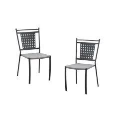 Lot De 2 Chaises A Manger De Jardin - Style Zellige - Acier Thermolaqué + Textilene - 50 X 59 X 91 Cm