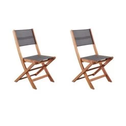 Lot De 2 Chaises De Jardin En Bois D'acacia FSC Et Assise Textilene - 50 X 57 X 90 Cm - Gris