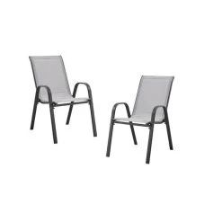 Lot De 2 Fauteuils - Acier Et Textile - Hauteur Du Siege : 41 Cm - Couleur Gris