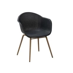 Lot De 2 Fauteuils Scandinave - Assise En Plastique, Pied En Acier - Noir Anthracite - Décor Bois Naturel