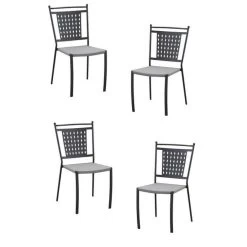 Lot De 4 Chaises A Manger De Jardin - Style Zellige - Acier Thermolaqué + Textilene - 50 X 59 X 91 Cm