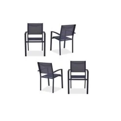 Lot De 4 Fauteuils De Jardin En Aluminium Assise Textilene - 57 X 56 X 87 Cm - Gris