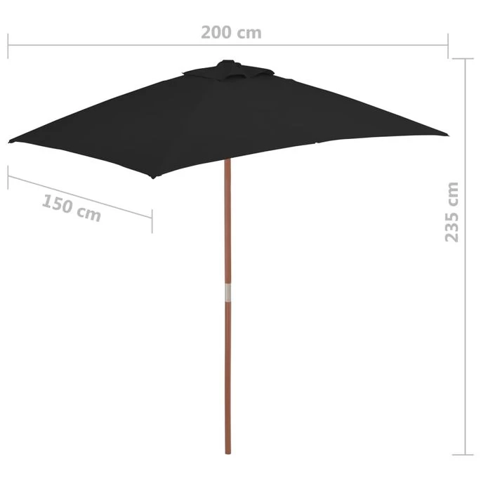 Parasol D'extérieur Avec Mât En Bois Noir 150x200 Cm – Image 7