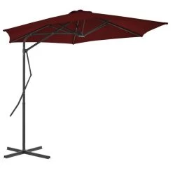 Parasol D'extérieur Déporté Avec Mât En Acier Rouge Bordeaux 300x230 Cm