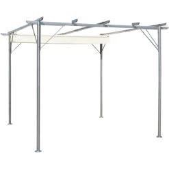 Pergola Avec Toit Réglable 3 X 3 M Acier Blanc Crème