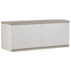 PLASTIKEN Coffre 450L Intérieur/Extérieur Fonctionnel Et Esthétique Cadenassable Avec Roulettes Beige