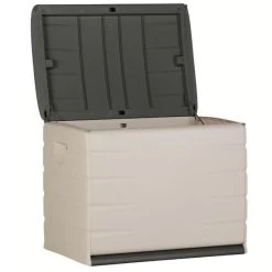 PLASTIKEN Coffre Cadenassable Avec Roulettes - 190 L - Fonctionnel Et Esthétique - Beige Et Gris Foncé