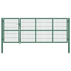 Portail De Clôture De Jardin Avec Poteaux 350x120 Cm Acier Vert