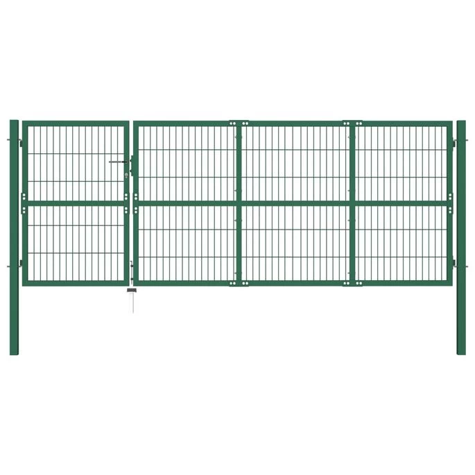 Portail De Clôture De Jardin Avec Poteaux 350x120 Cm Acier Vert