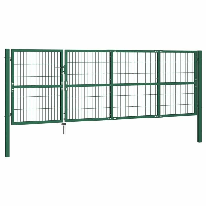 Portail De Clôture De Jardin Avec Poteaux 350x120 Cm Acier Vert – Image 2