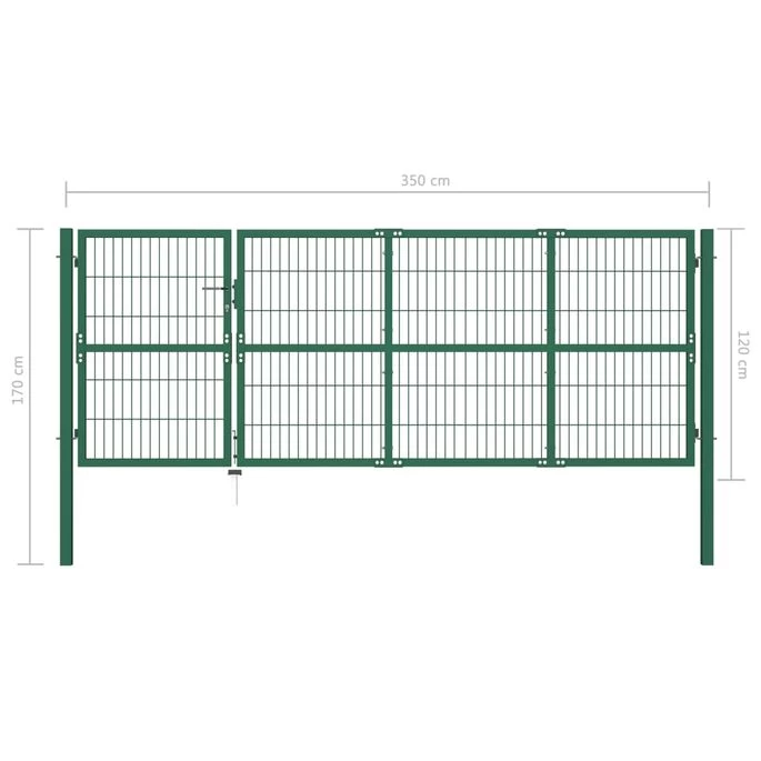 Portail De Clôture De Jardin Avec Poteaux 350x120 Cm Acier Vert – Image 5