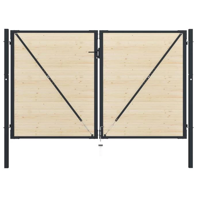 Portail De Clôture En Acier Et Bois D'épicéa 310x225 Cm – Image 3