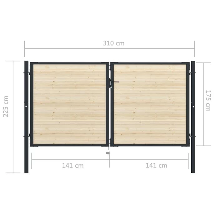 Portail De Clôture En Acier Et Bois D'épicéa 310x225 Cm – Image 7