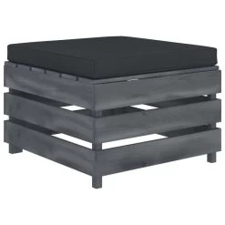 Repose-pied Palette De Jardin Avec Coussin Anthracite Bois 3