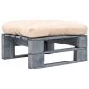 Repose-pied Palette De Jardin Avec Coussin Sable Bois Gris