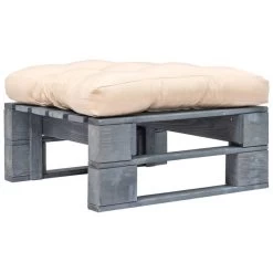 Repose-pied Palette De Jardin Avec Coussin Sable Bois Gris