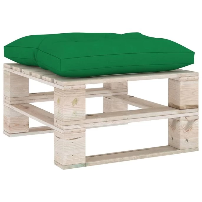 Repose-pied Palette De Jardin Avec Coussin Vert Bois De Pin – Image 2