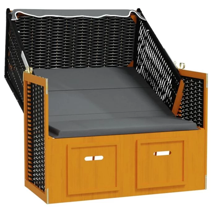 Strandkorb Avec Auvent Résine Tressée Et Bois Solide Anthracite – Image 3