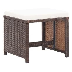Tabouret De Jardin Tissu Crème Et Résine Marron Reli - Lot De 2