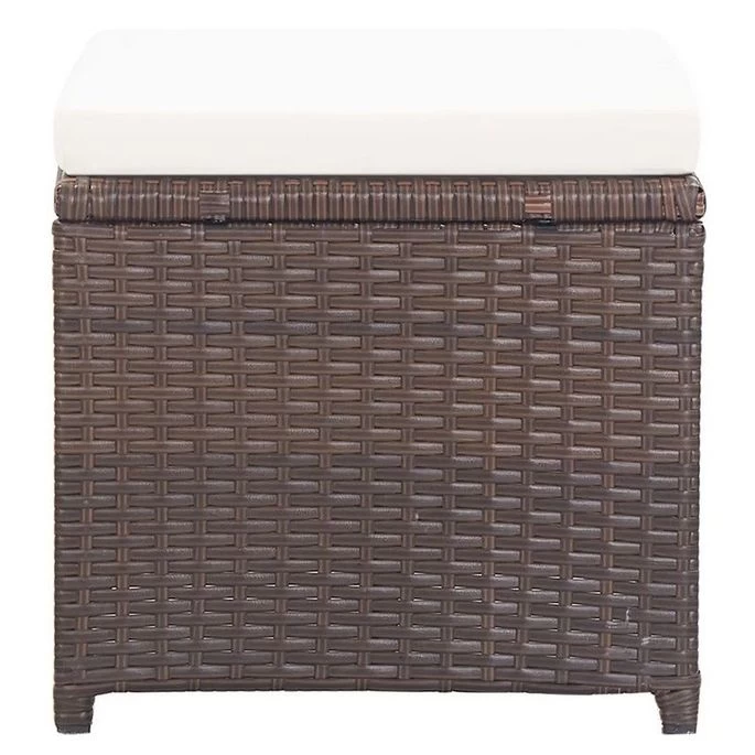 Tabouret De Jardin Tissu Crème Et Résine Marron Reli - Lot De 2 – Image 2