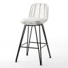 Tabouret Haut De Jardin Rotin Synthétique Blanc Et Métal Noir Ousfa