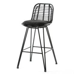 Tabouret Haut De Jardin Rotin Synthétique Et Métal Noir Ousfa