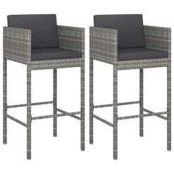 Tabourets De Bar 2 Pcs Avec Coussins Gris Résine Tressée