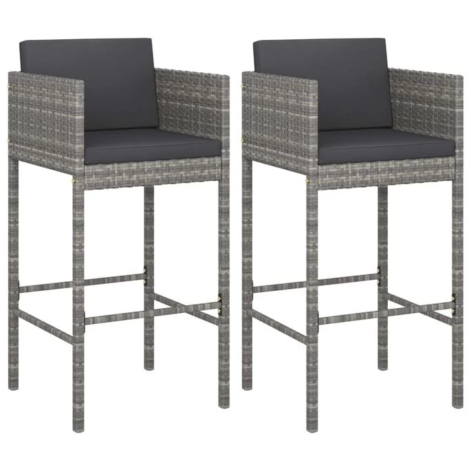 Tabourets De Bar 2 Pcs Avec Coussins Gris Résine Tressée