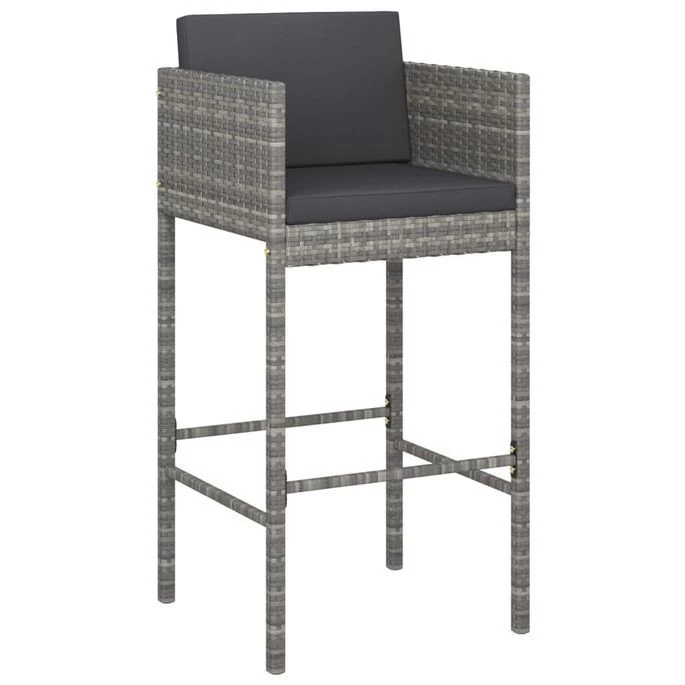Tabourets De Bar 2 Pcs Avec Coussins Gris Résine Tressée – Image 3