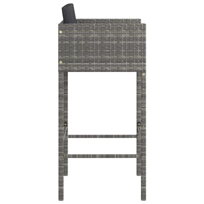 Tabourets De Bar 2 Pcs Avec Coussins Gris Résine Tressée – Image 5