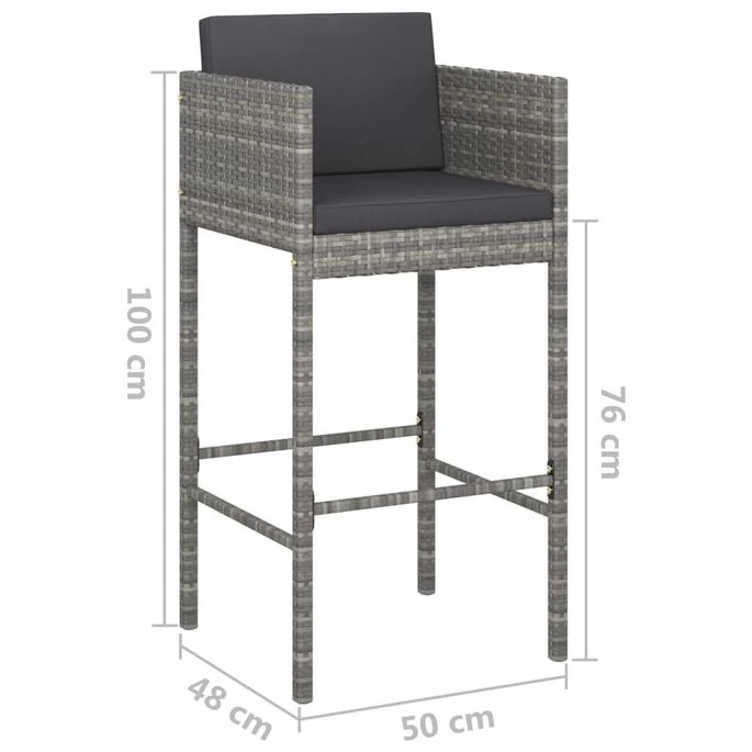 Tabourets De Bar 2 Pcs Avec Coussins Gris Résine Tressée – Image 7