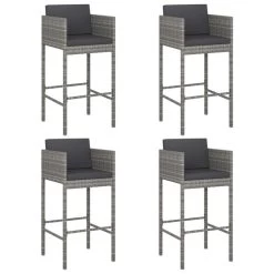 Tabourets De Bar 4 Pcs Avec Coussins Gris Résine Tressée
