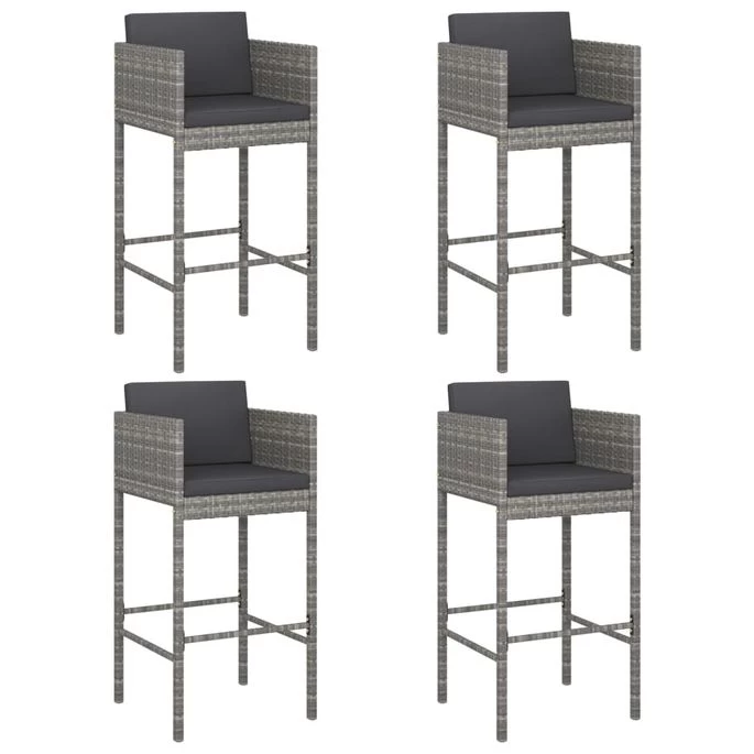 Tabourets De Bar 4 Pcs Avec Coussins Gris Résine Tressée