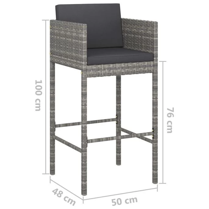 Tabourets De Bar 4 Pcs Avec Coussins Gris Résine Tressée – Image 7