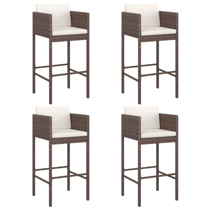 Tabourets De Bar 4 Pcs Avec Coussins Marron Résine Tressée