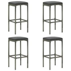Tabourets De Bar Avec Coussins 4 Pcs Gris Résine Tressée