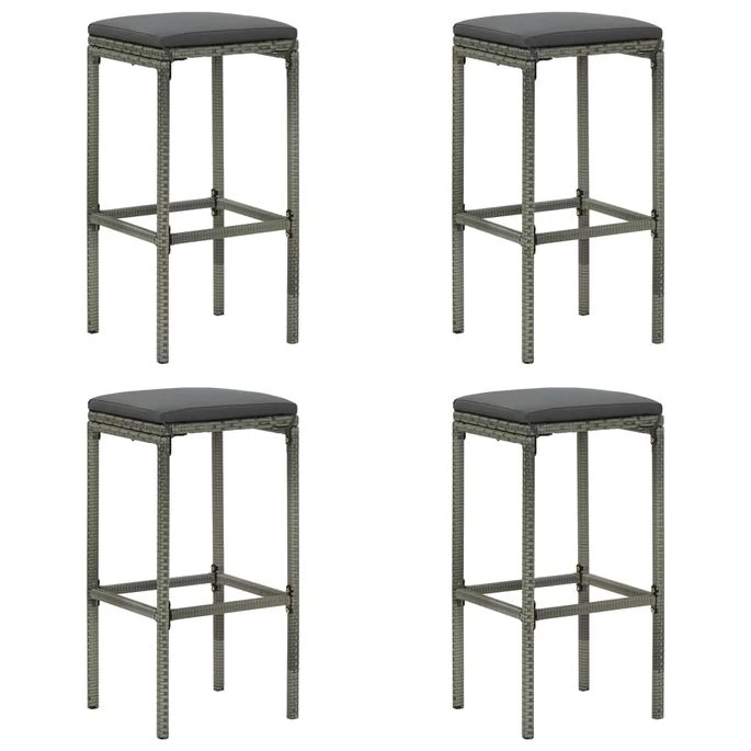 Tabourets De Bar Avec Coussins 4 Pcs Gris Résine Tressée