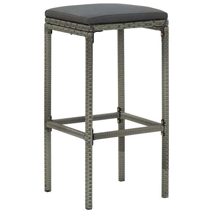 Tabourets De Bar Avec Coussins 4 Pcs Gris Résine Tressée – Image 2