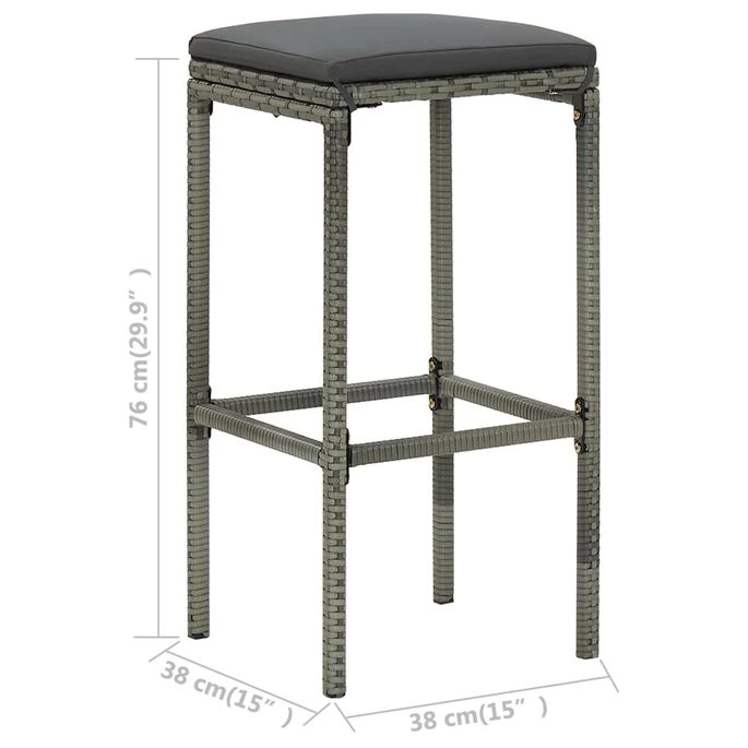 Tabourets De Bar Avec Coussins 4 Pcs Gris Résine Tressée – Image 8