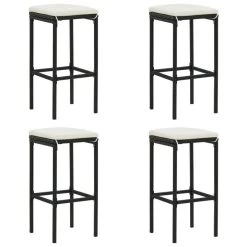 Tabourets De Bar Avec Coussins 4 Pcs Noir Résine Tressée
