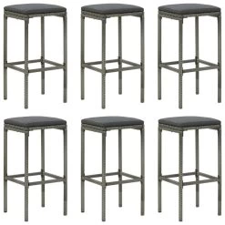 Tabourets De Bar Avec Coussins 6 Pcs Gris Résine Tressée